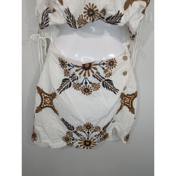 Free People Sardinia Mini White & Tan Cut Out Cotton Party Dress Size 6 NWT - Picture 4 of 15